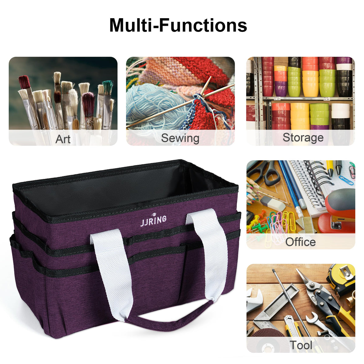 JJRING Craft Organizer Tote Bag Art Storage Caddy Deep Purple