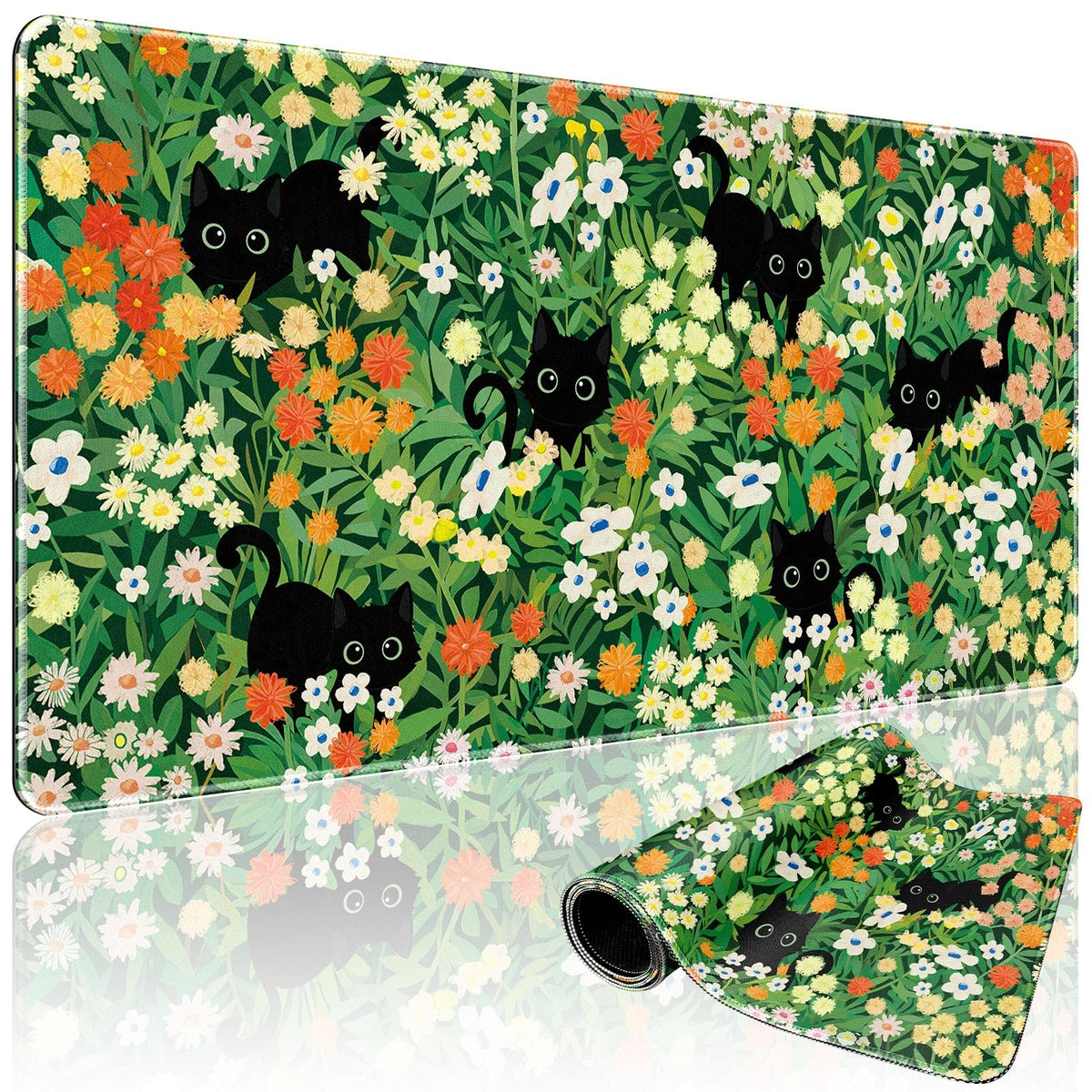 Mcapirivo Cute Flower Cat Large Gaming Mouse Pad Desk Mat 31.5"x15.7"
