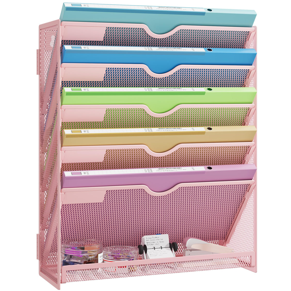 Kinkota Pink Desk Organizer, Hanging Wall File Organizer with 6 Tiers