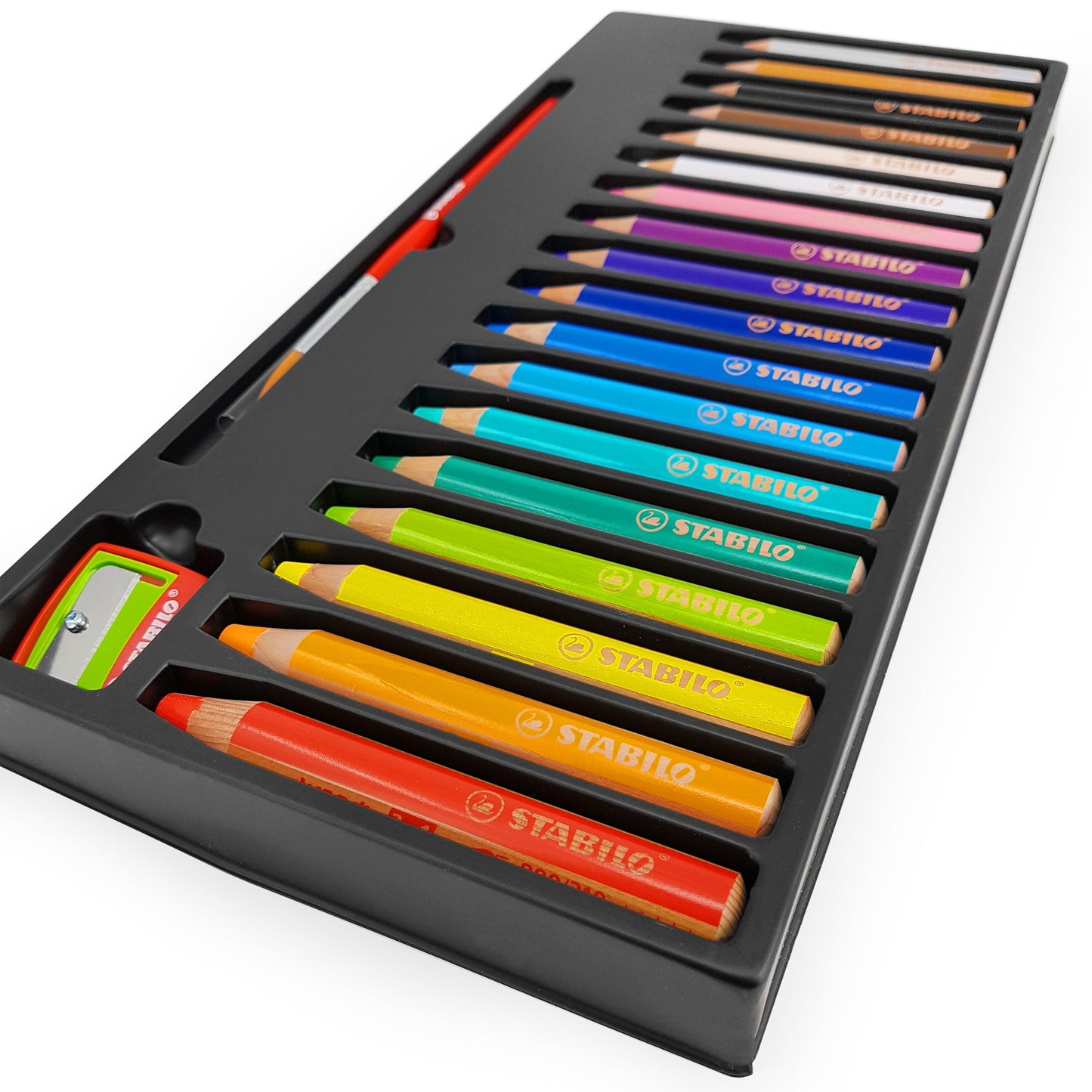 STABILO - Woody 3 in 1 Multi-Media Watercolour Pencils - Jumbo Easy-Grip - Pack of 18 with