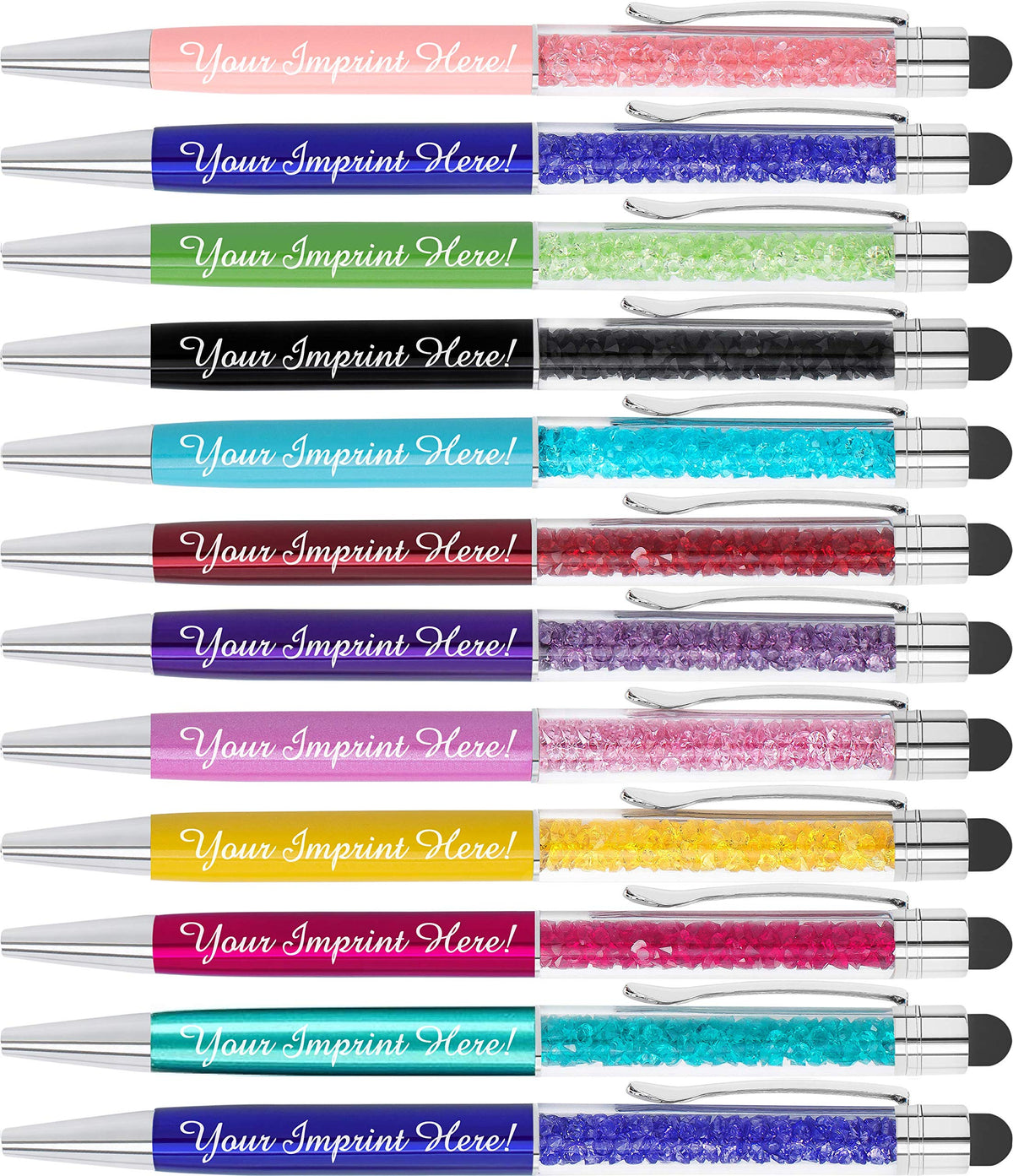 ExpressDesigns™ - Personalized Crystal Pens with Stylus - Metal Gem Pen - Custom Metallic Printed