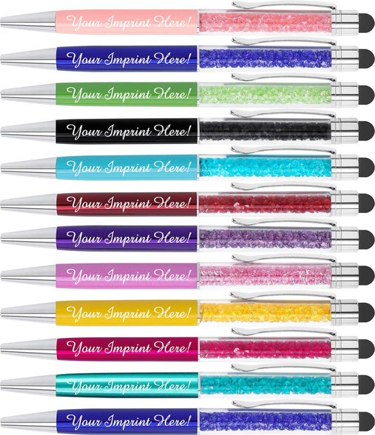 ExpressDesigns™ - Personalized Crystal Pens with Stylus - Metal Gem Pen - Custom Metallic Printed