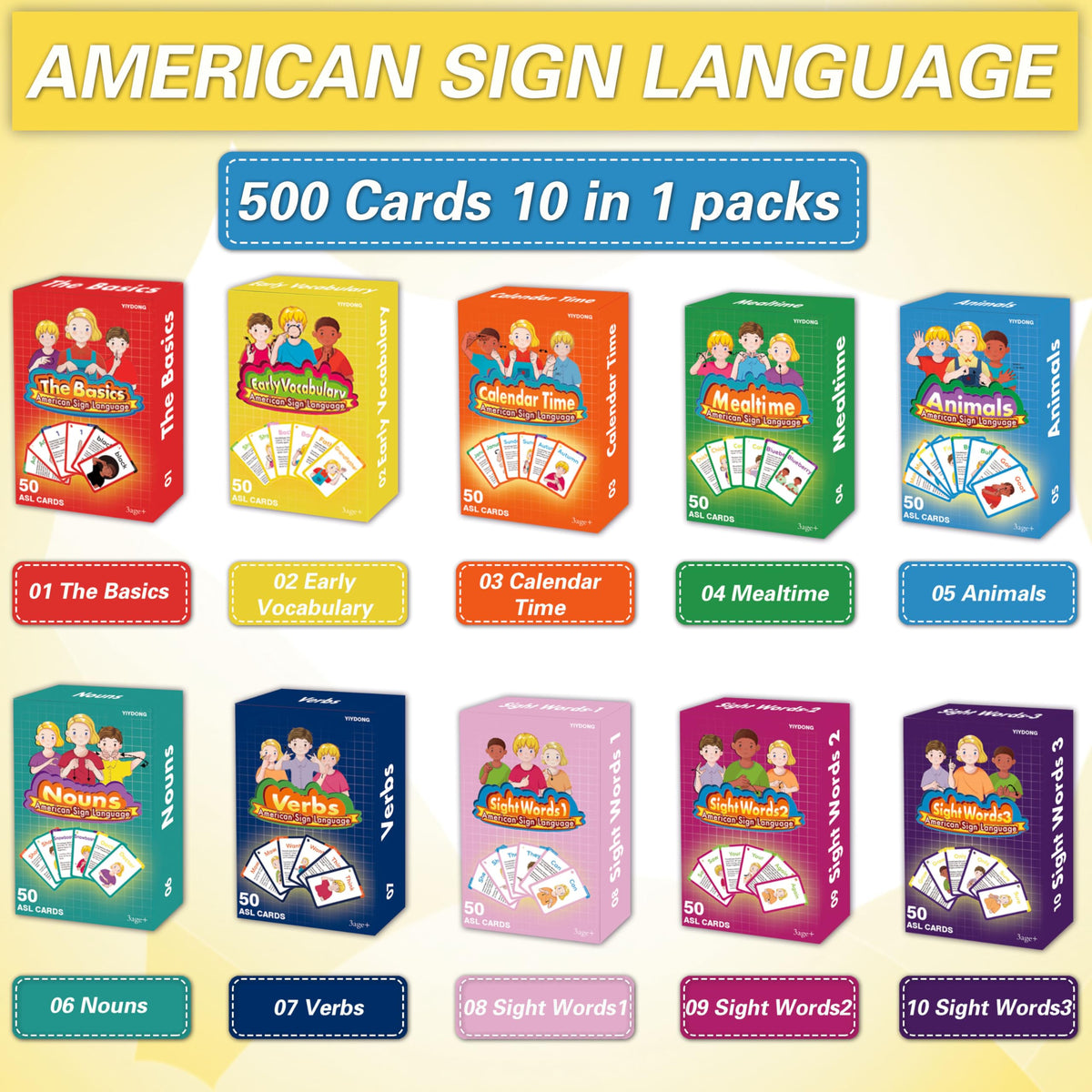 YIYDONG ASL Flash Cards - 500 American Sign Language FlashCards for Beginners and Toddlers, Kids
