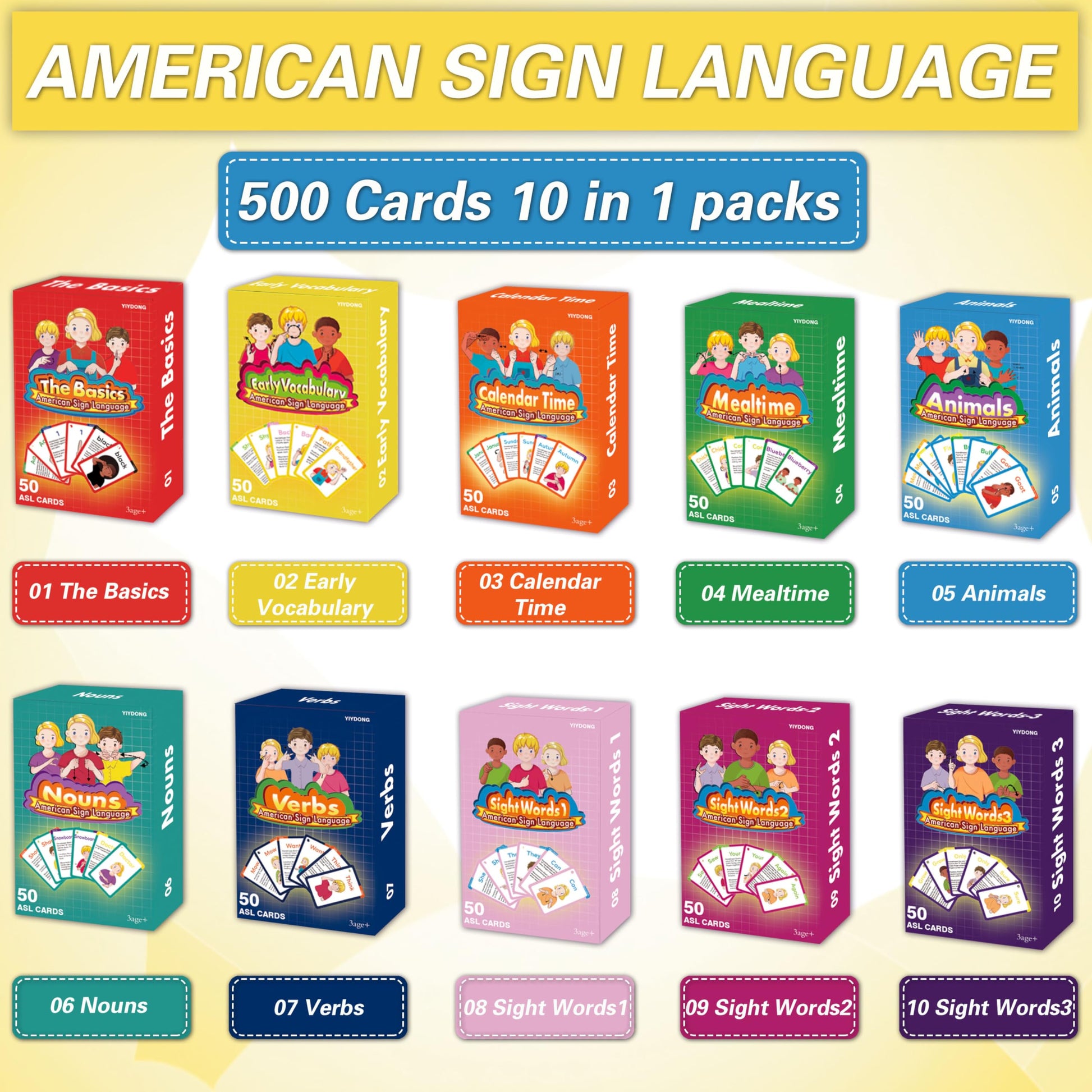 YIYDONG ASL Flash Cards - 500 American Sign Language FlashCards for Beginners and Toddlers, Kids