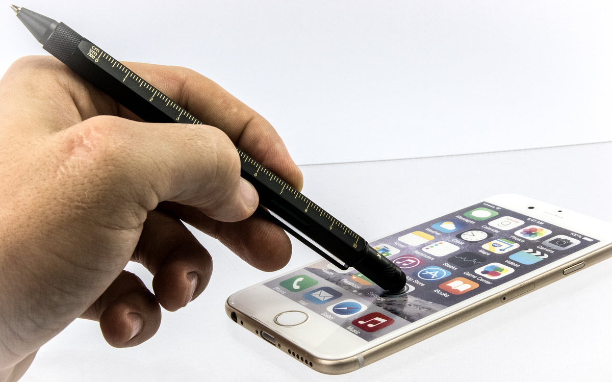 TROIKA CONSTRUCTION Multitasking Ballpoint Pen - PIP20/BG - Black/Gold - Centimetre and Inch Ruler