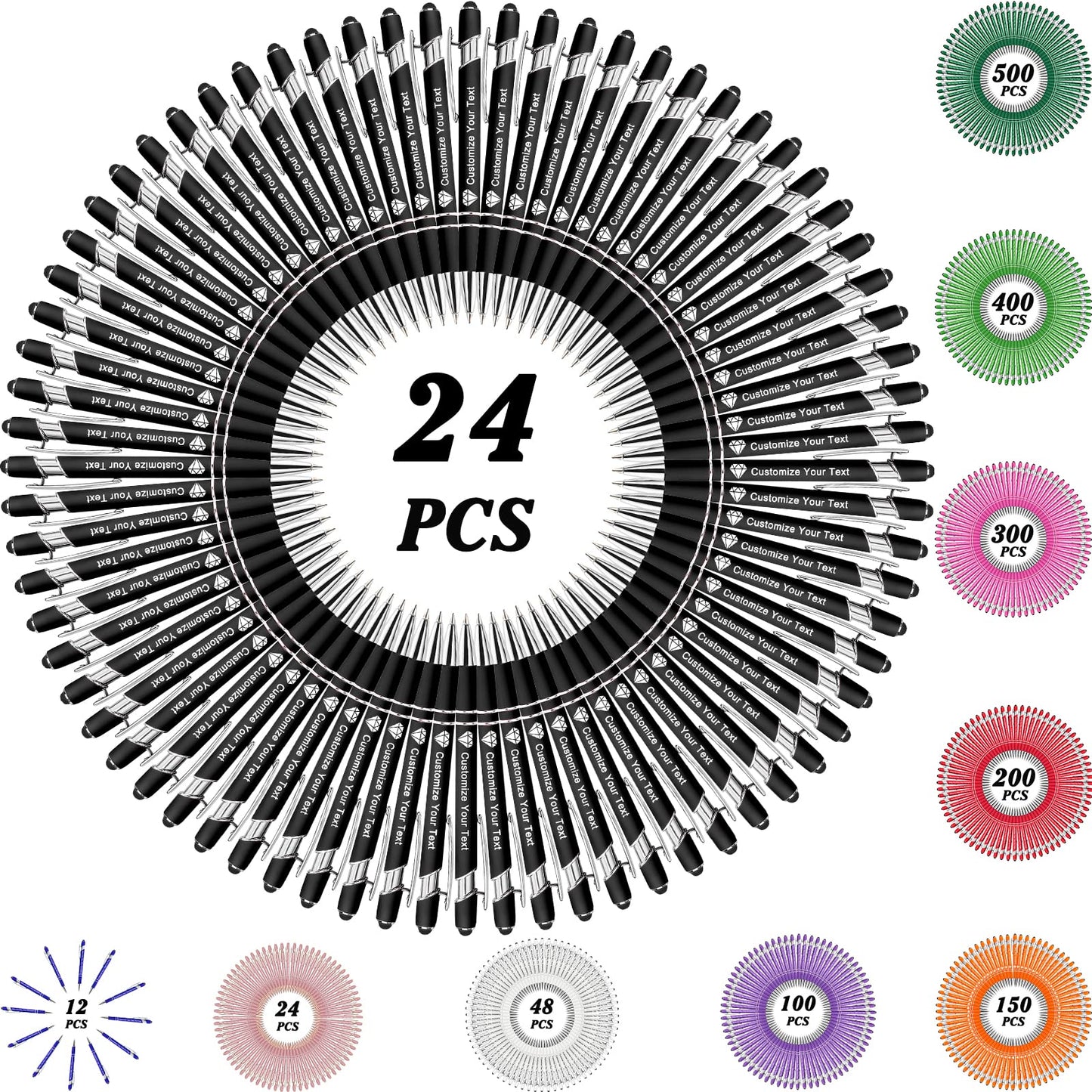 MOUZYLCASE 24 Pcs Personalized Pens Custom Ballpoint Pens with Name Logo Customized Ink Pens with