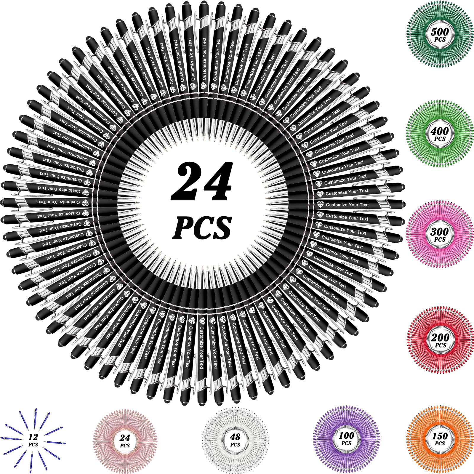 MOUZYLCASE 24 Pcs Personalized Pens Custom Ballpoint Pens with Name Logo Customized Ink Pens with