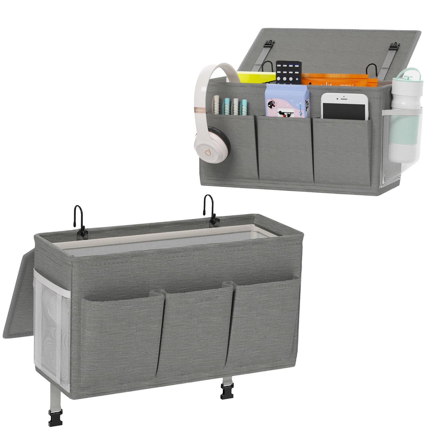 Bedside Caddy Storage Organizer for Bed Rails, Bed Caddy with 6 Pockets