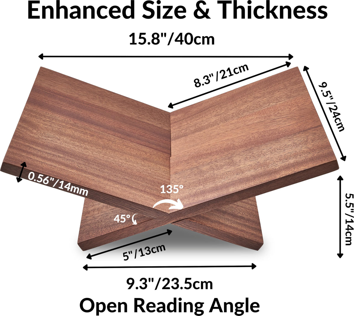 Honygebia Solid Wood Book Stands - Cross Frame Sapele Wooden Book Holder, Open Bookstand for
