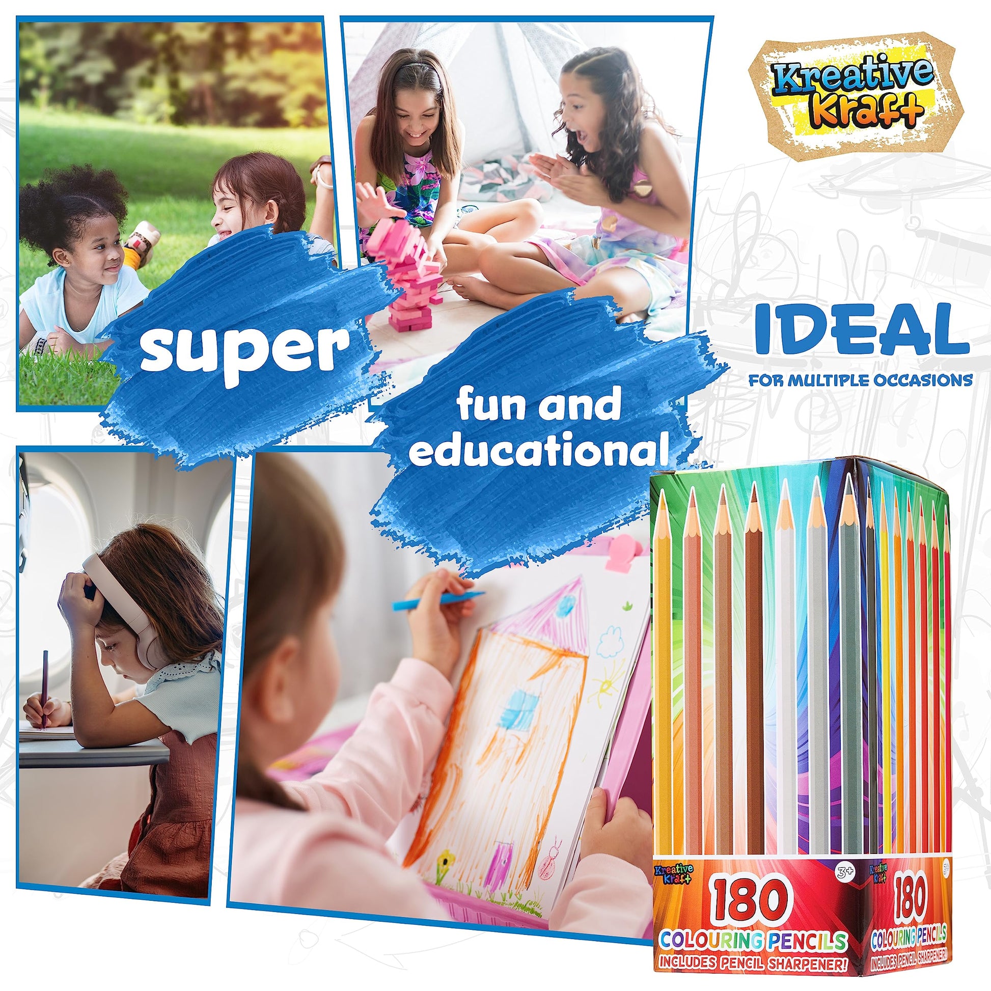 KreativeKraft Coloured Pencils Set of 180 - Colouring Pencils for Kids Teens and Adults - 30