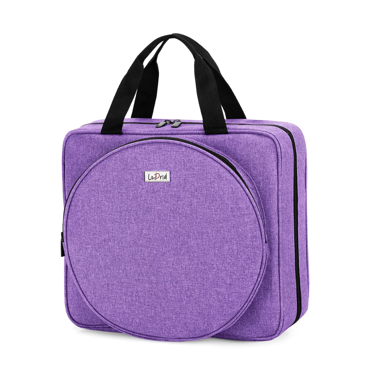LoDrid Embroidery Project Bag, Square Supplies Storage Tote, Purple