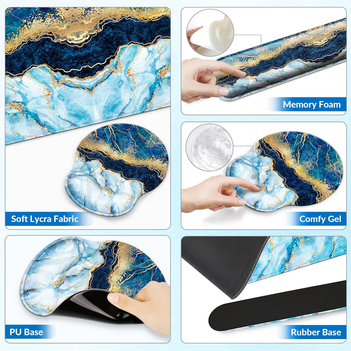 VINEBURY Desk Mat Set Keyboard and Mouse Pad with Wrist Rest Support