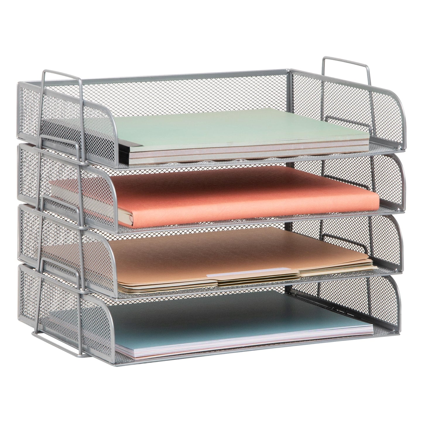 Mind Reader Stackable Paper Tray, Desktop Organizer, File Storage, Office, Metal Mesh, 4 Pcs.
