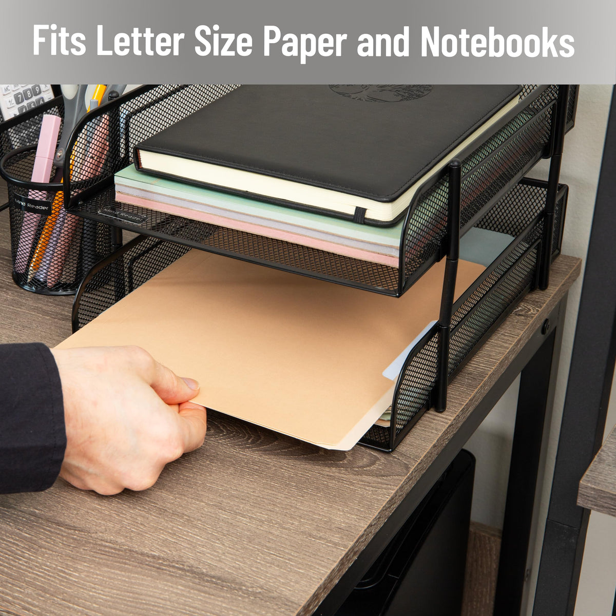 Mind Reader Stackable Paper Tray, Desktop Organizer, File Storage, Office, Metal Mesh, 2 Pcs, Black