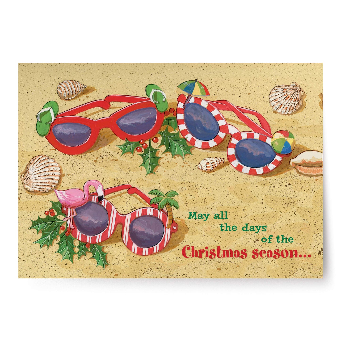Red Farm Studios Festive Sunglasses in Sand Box of 18 Tropical Christmas Cards, (125-00839-000)