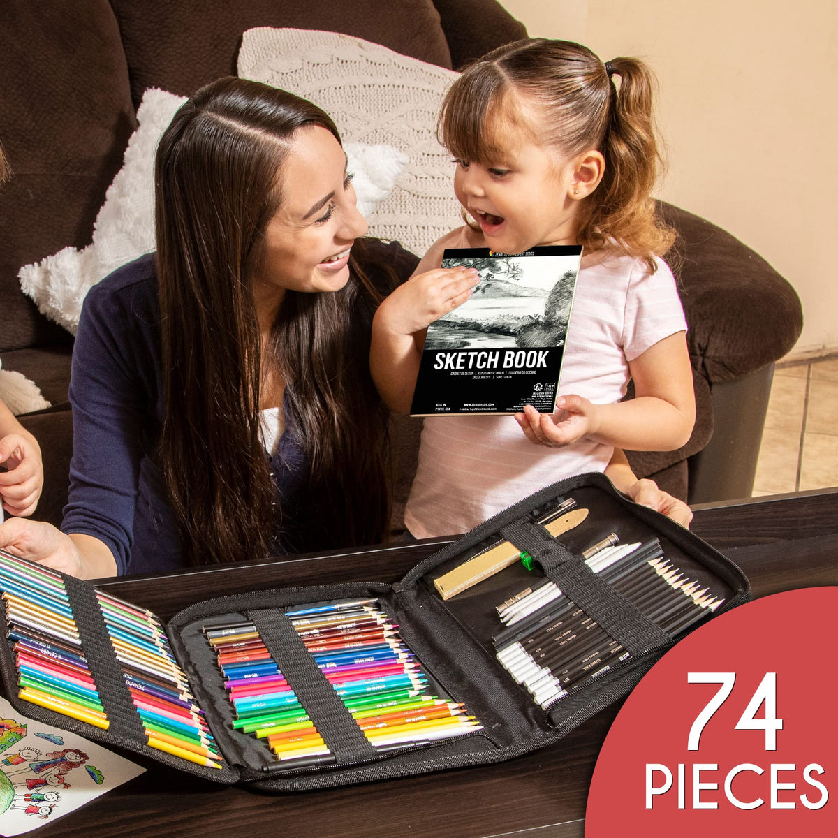 Zenacolor 74 Pack Drawing Kit with Drawing Pencils - Drawing Set for Sketching, Pro Sketch Art