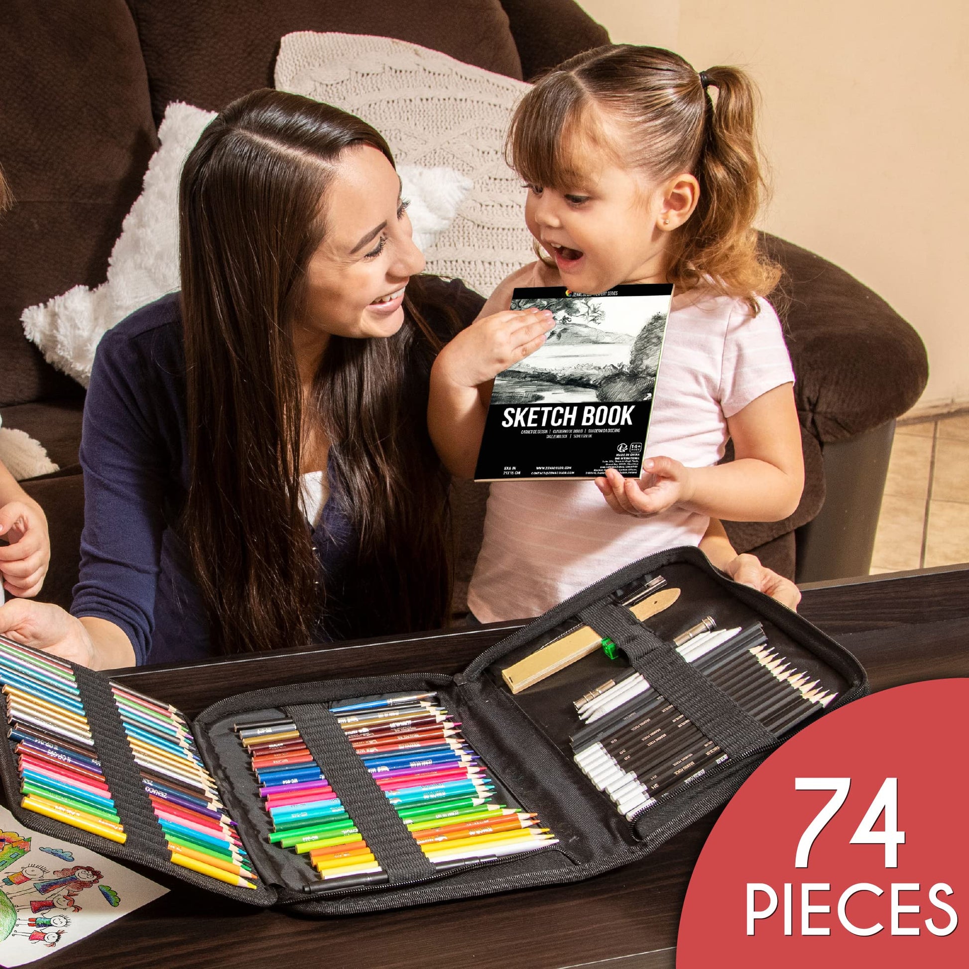 Zenacolor 74 Pack Drawing Kit with Drawing Pencils - Drawing Set for Sketching, Pro Sketch Art
