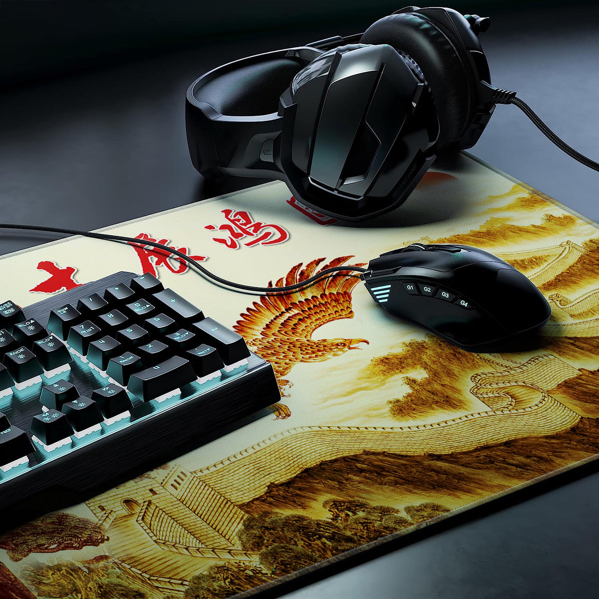 LL-COEUR XXL Landscape Gaming Mouse Pad Computer Keyboard Mat Office Desk Pad (Eagle, 27.5" x 11.8"