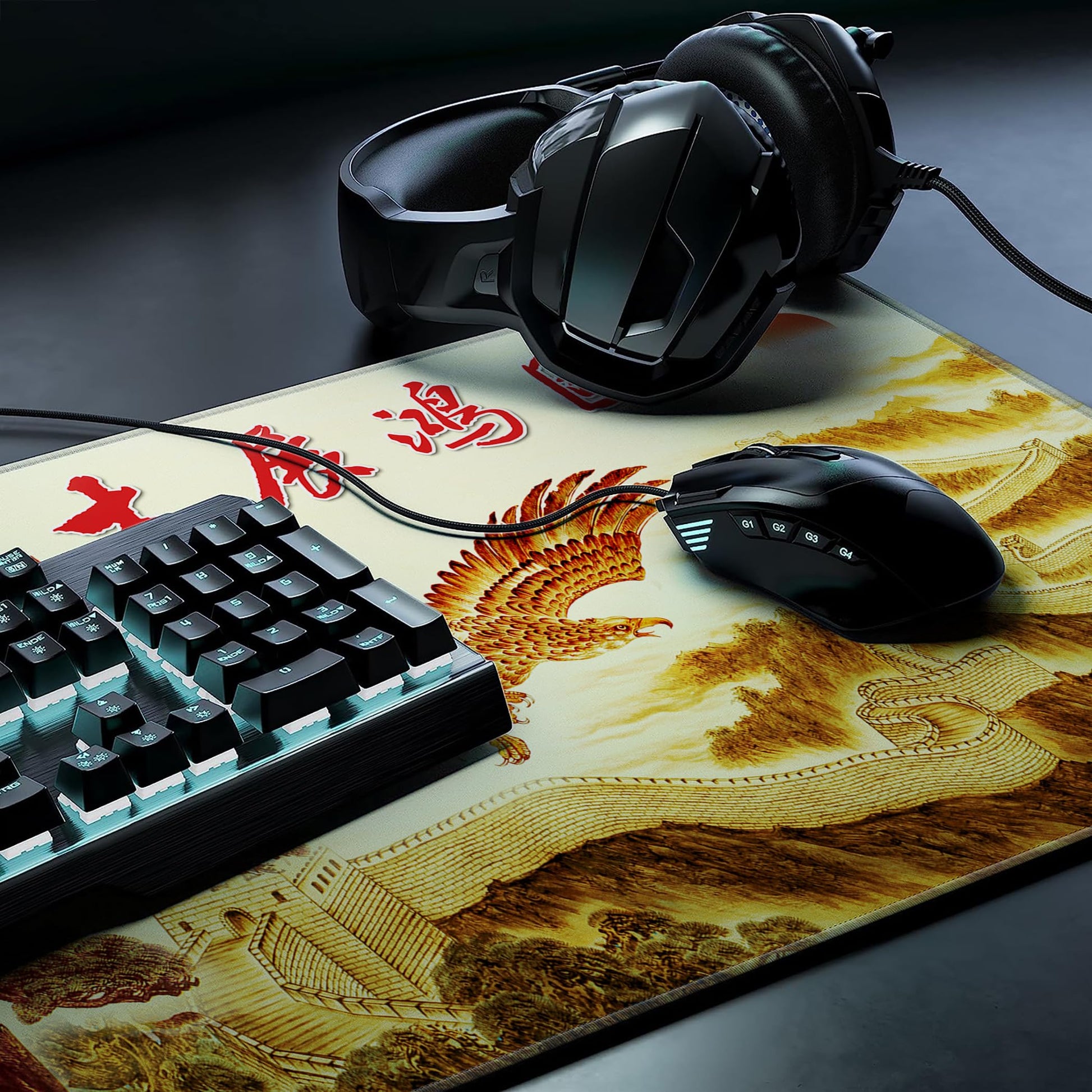 LL-COEUR XXL Landscape Gaming Mouse Pad Computer Keyboard Mat Office Desk Pad (Eagle, 27.5" x 11.8"