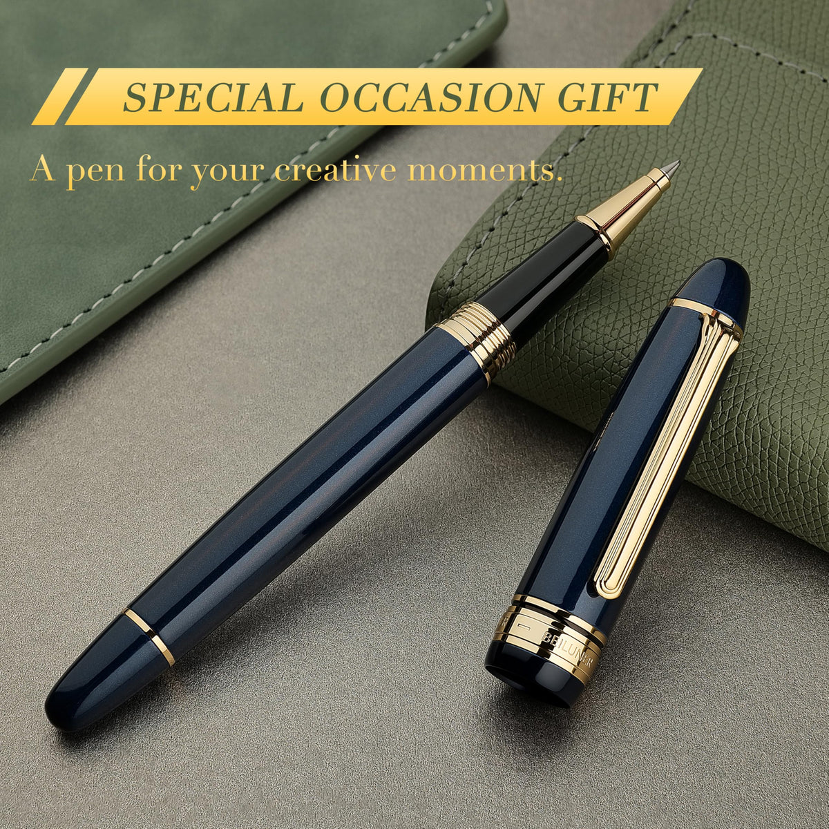 BEILUNER 319 Piano Blue Lacquer Rollerball-Luxury Pen with 24K Gold