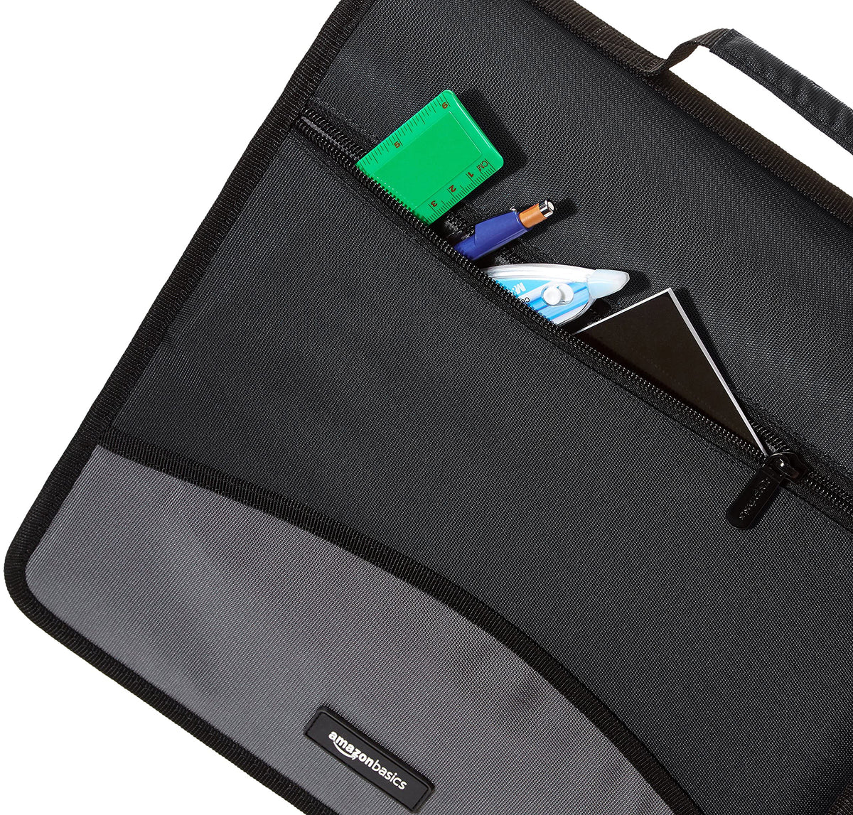 Amazon Basics Durable 3 Ring Binder with Zipper and Strap, Multiple Pockets, Sturdy Storage for