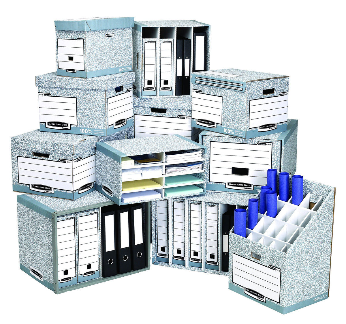 BANKERS BOX System 80 mm Foolscap Transfer Files with Fastfold - Blue, Pack of 10