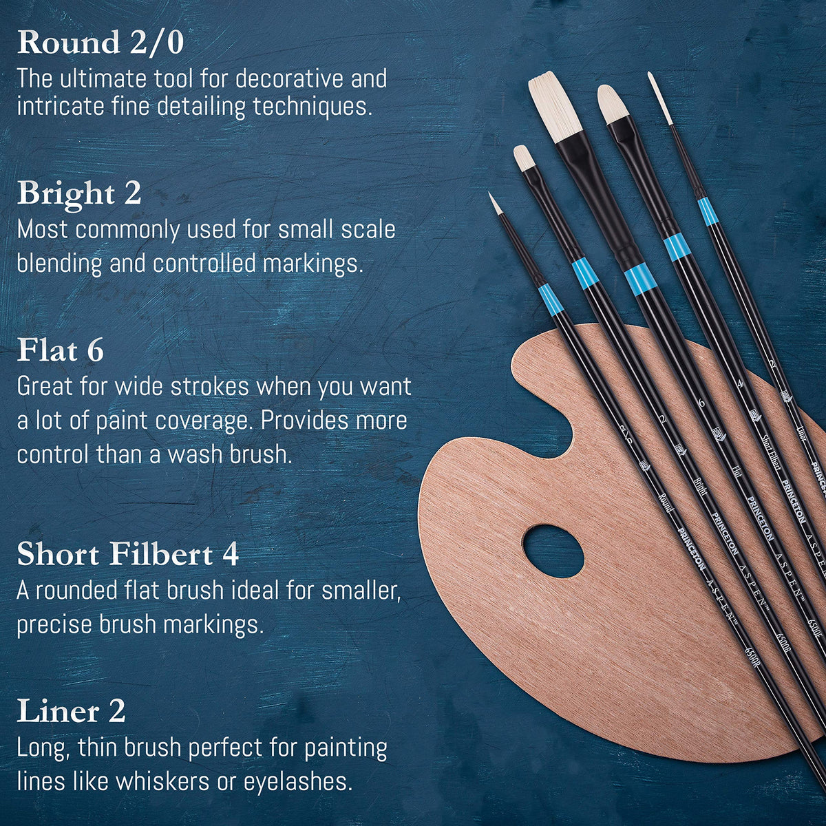 Princeton Aspen 6500 Series 5pc Professional Paint Brushes for Acrylic Painting - Synthetic Oil