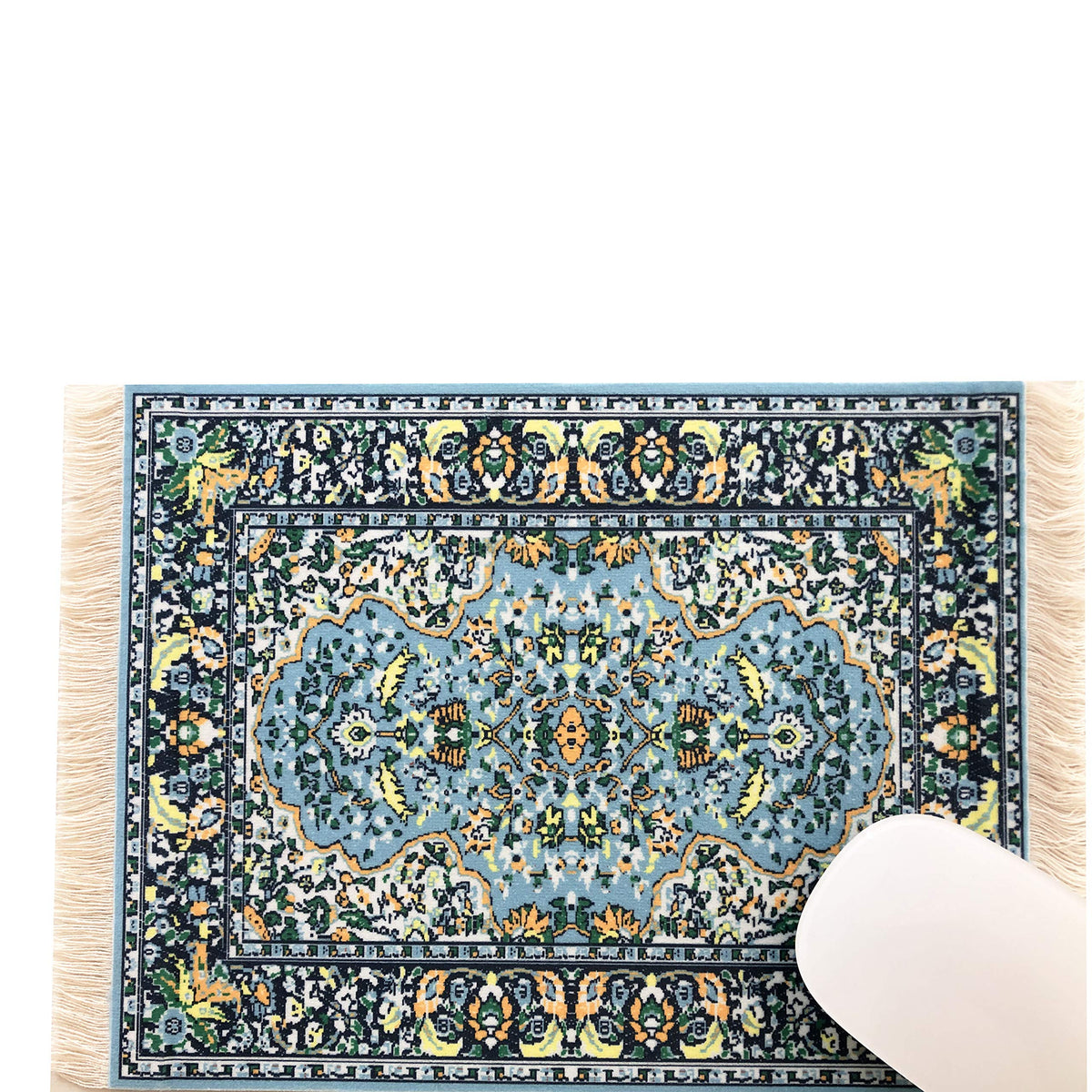 3-Piece Carpet-Style Desk Set – Blue Mouse Pad, Mini Rug Coaster & Bookmark, Colorful Elegant