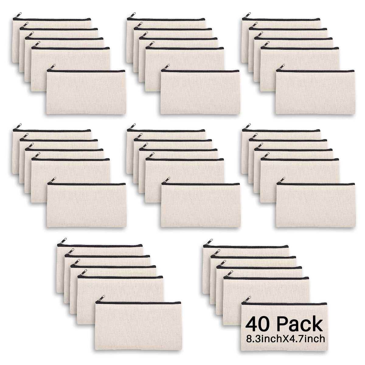 40pcs Blank canvas Zipper Pouch Makeup Bags Bulk, Smooth Zipper Pencil Case