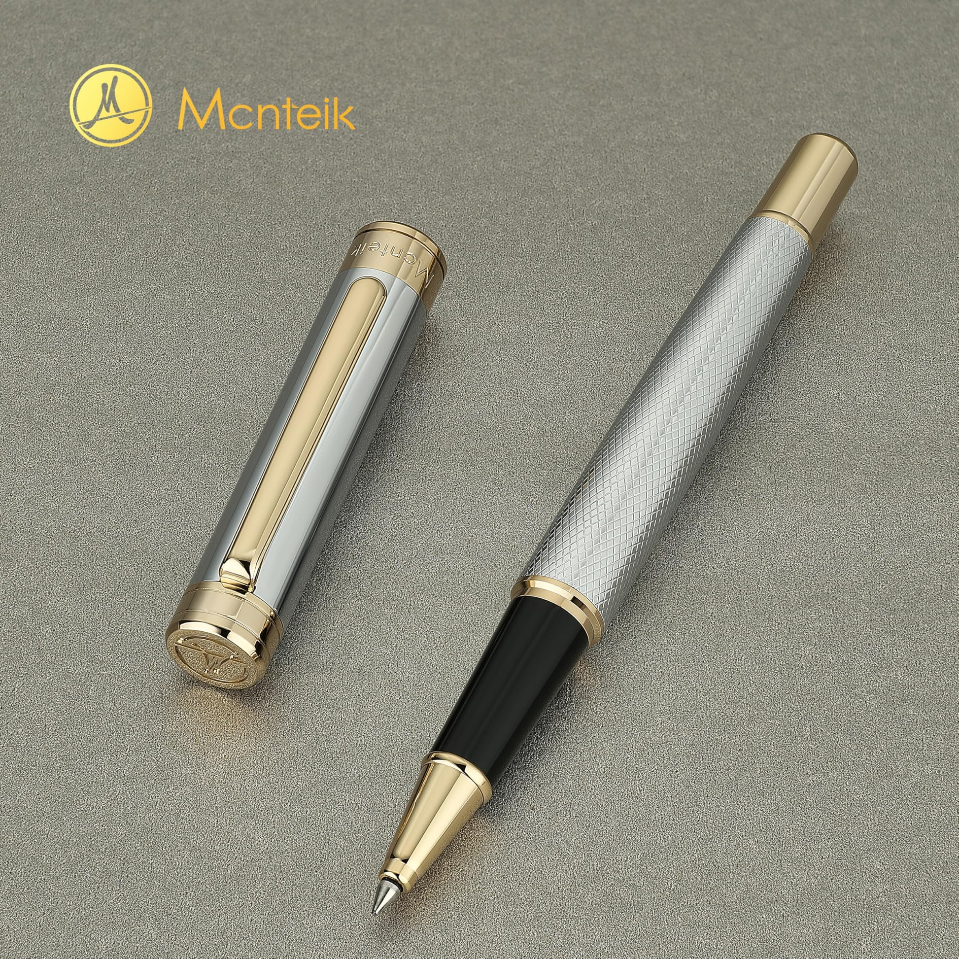 MCNTEIK Silver Chrome Rollerball Pen, Stunning Luxury Pen with Mesh Texture Design、Silver Chrome