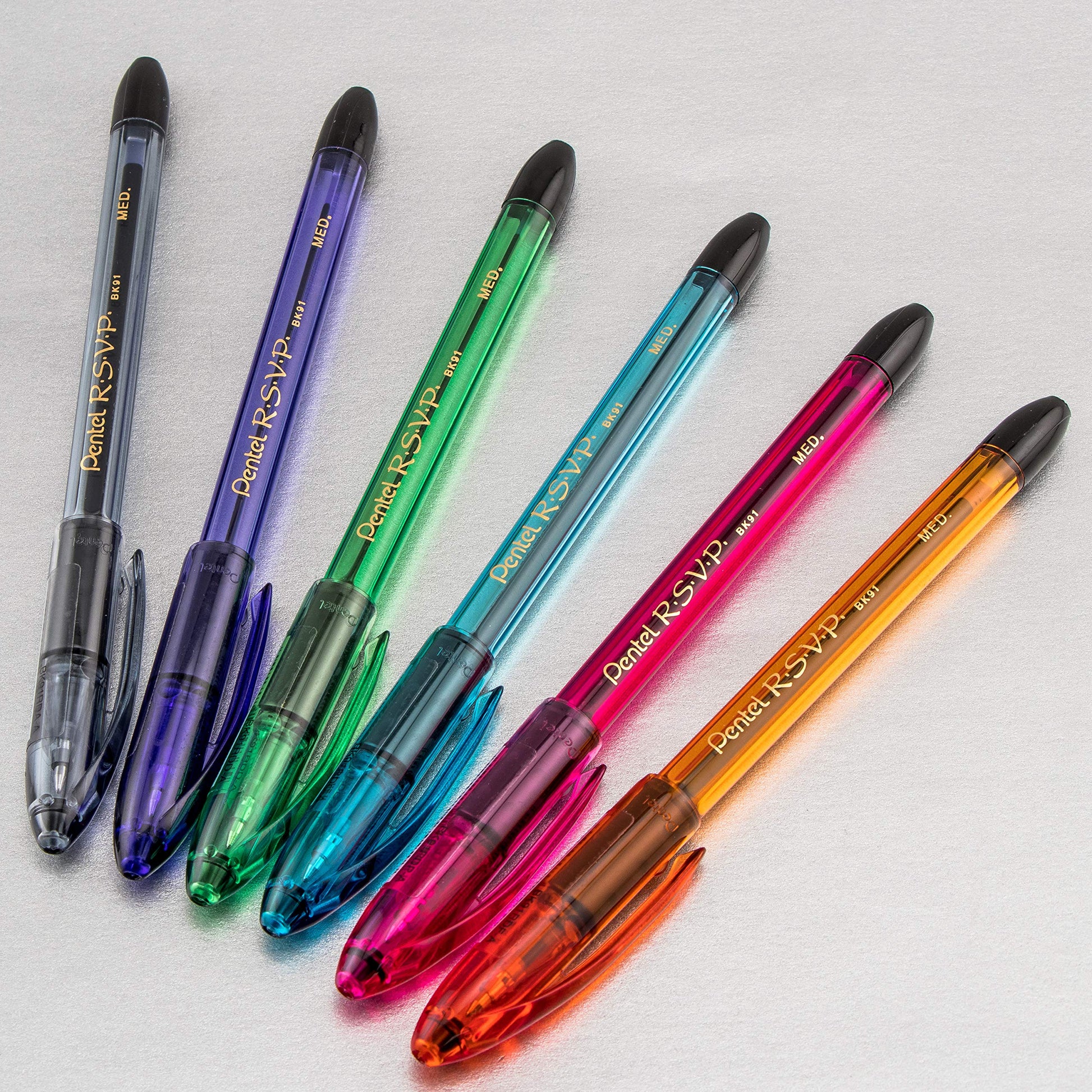 Pentel RSVP Razzle-Dazzle Ballpoint Pen, (1.0mm) Medium Line, Orange Barrel, Black Ink, Box of 12