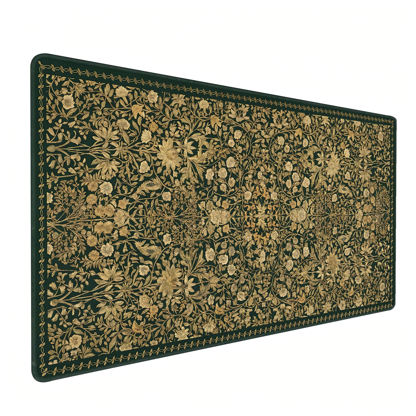 Cute Floral Aesthetic Daisy Gaming Mouse Pad, Green Glod Rug Desk Mat with Anti-Slip Base &