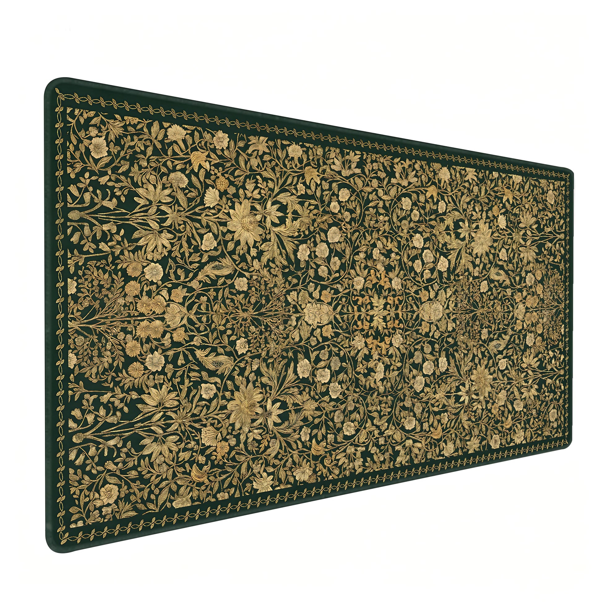 Cute Floral Aesthetic Daisy Gaming Mouse Pad, Green Glod Rug Desk Mat with Anti-Slip Base &