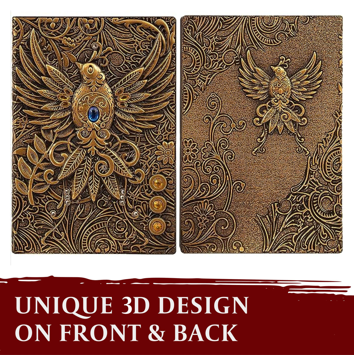 DND Notebook / Journal, Unique 200 Page Book with 3D Gold Phoenix Embossed Faux Leather Cover with