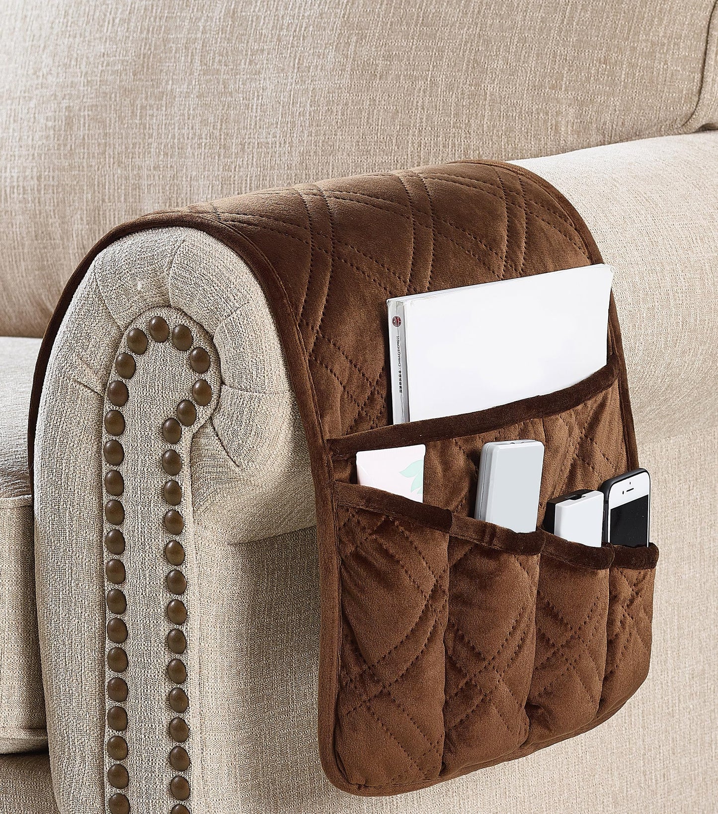 Brilliant Sunshine Chocolate Velvet Couch Armrest Cover, 35"×13"
