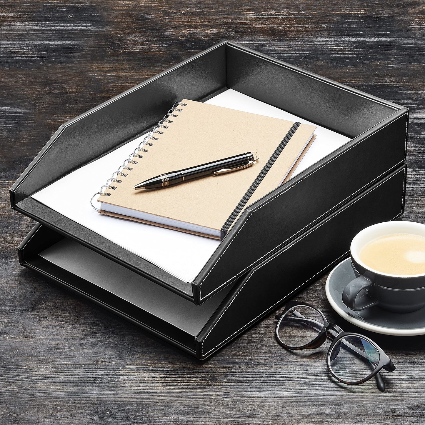 Gallaway Leather Letter Tray Organizer - PU Leather Desk Tray, Perfect for Office Organization