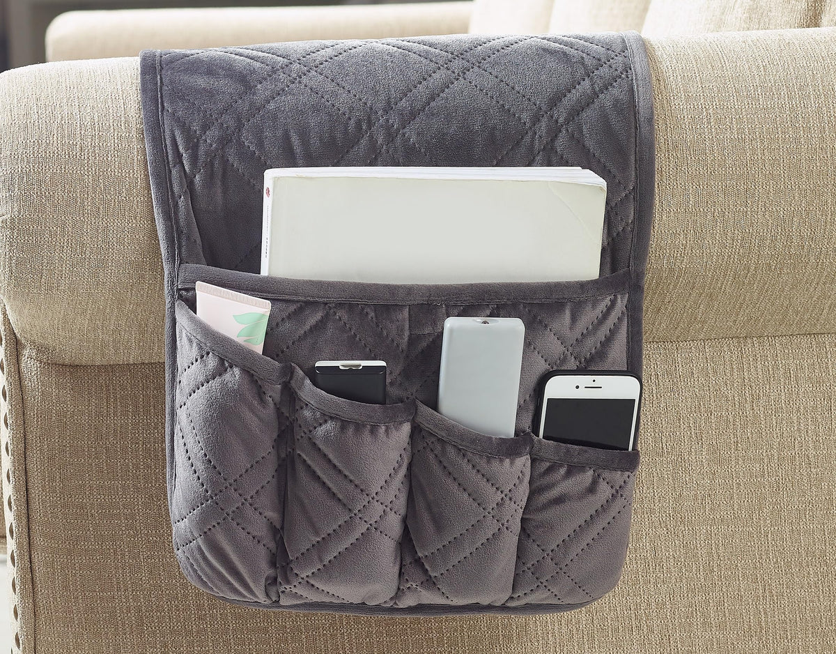 Brilliant Sunshine Grey Velvet Couch Armrest Cover, 35"×13"