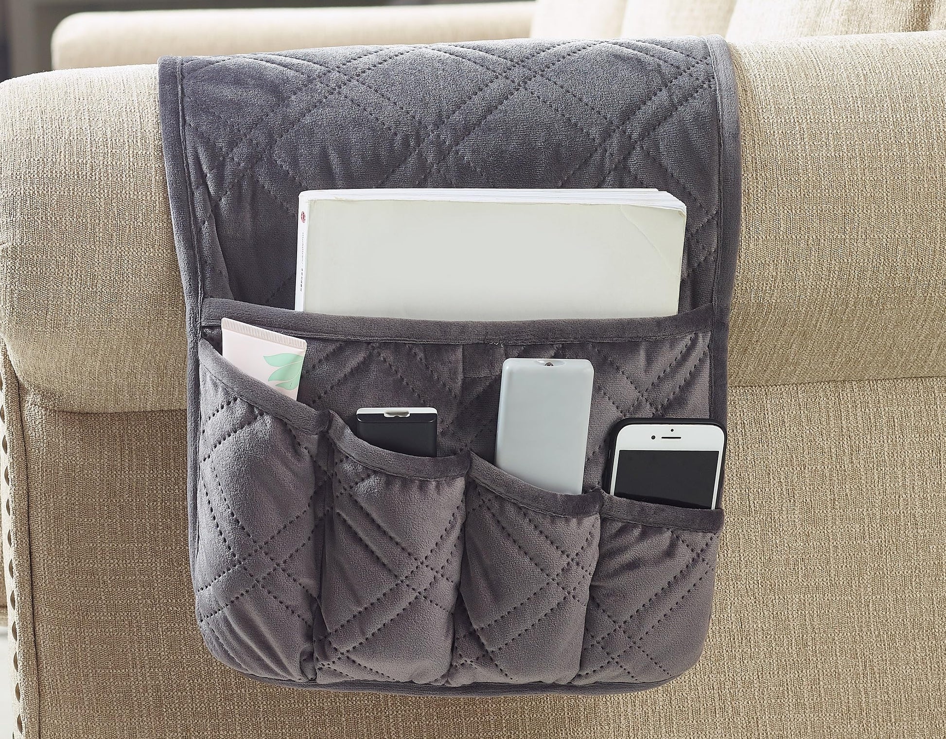 Brilliant Sunshine Grey Velvet Couch Armrest Cover, 35"×13"