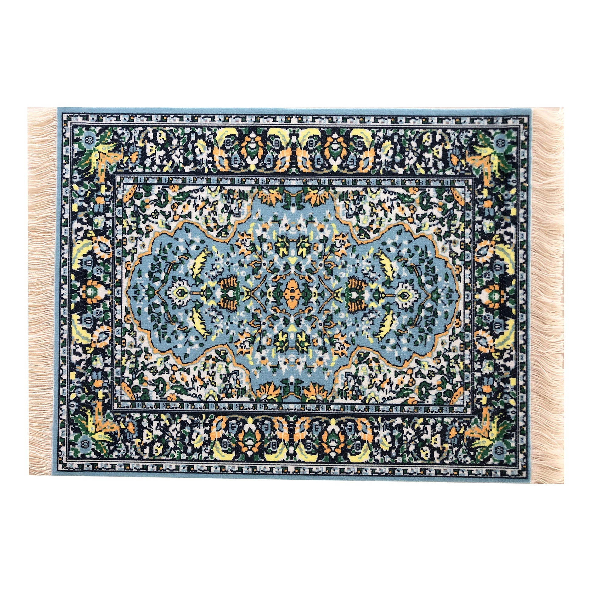 3-Piece Carpet-Style Desk Set – Blue Mouse Pad, Mini Rug Coaster & Bookmark, Colorful Elegant