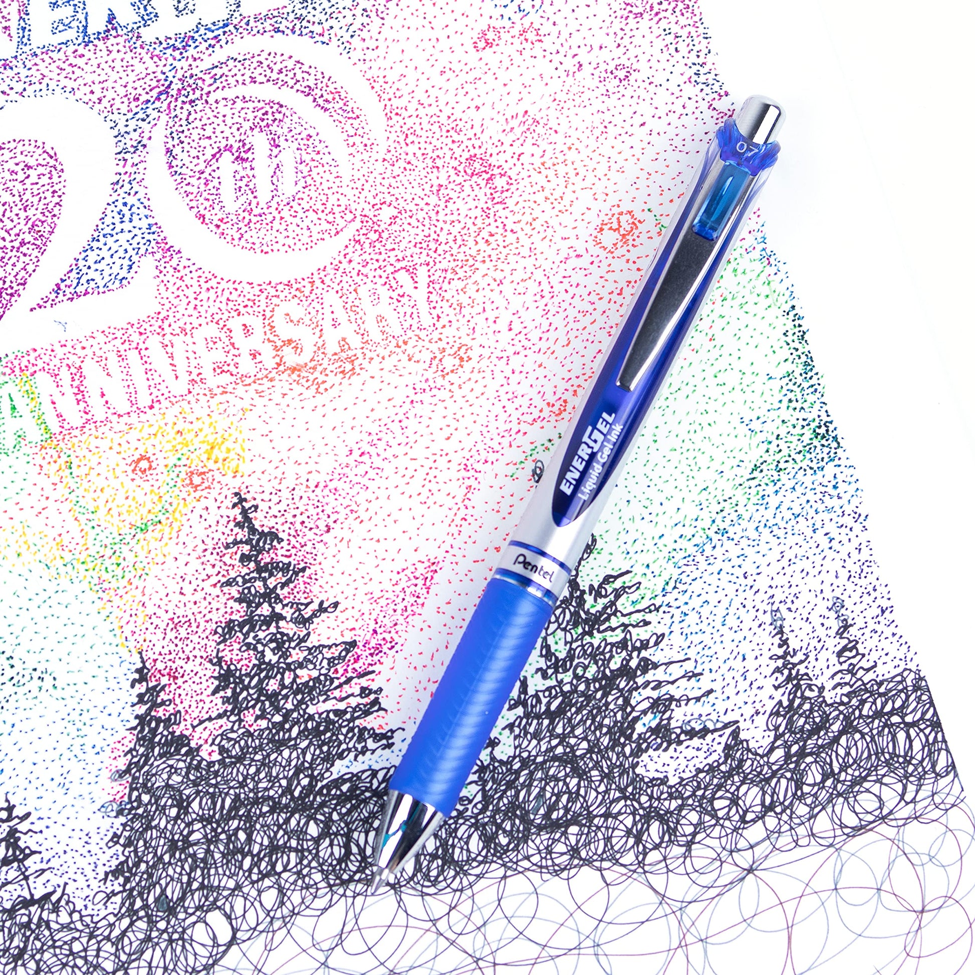 Pentel® EnerGel™ Retractable Liquid Gel Pens, Medium Point, 0.7 mm, Silver Barrel, Blue Ink, Pack
