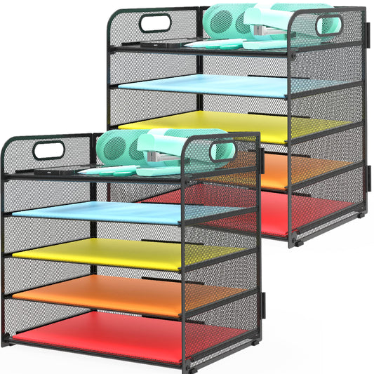 2 Pack Letter Tray 5-Tier Desk Organizer File Paper Holder with Handle, Metal Desktop Document
