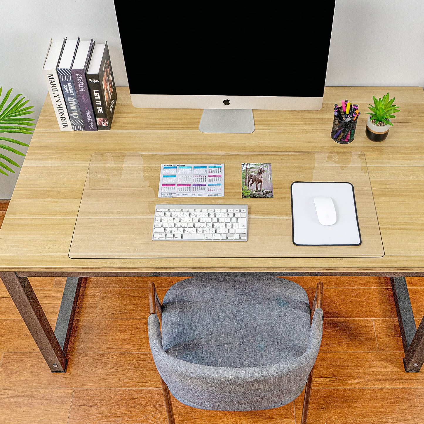 Awnour Clear Desk Mat on top of desks - 32 x 16 inches - Clear Transparent Plastic Desk Protector
