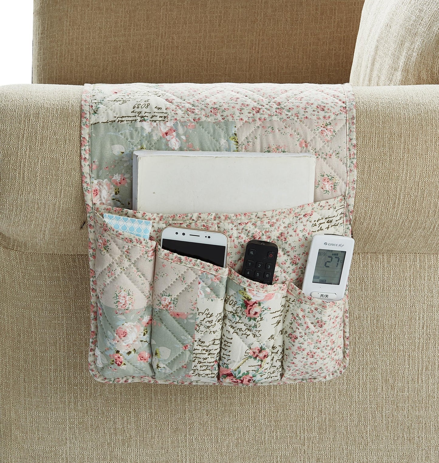 Brilliant Sunshine Soft Pink Rose & Sage Couch Armrest Cover, 35"×13"