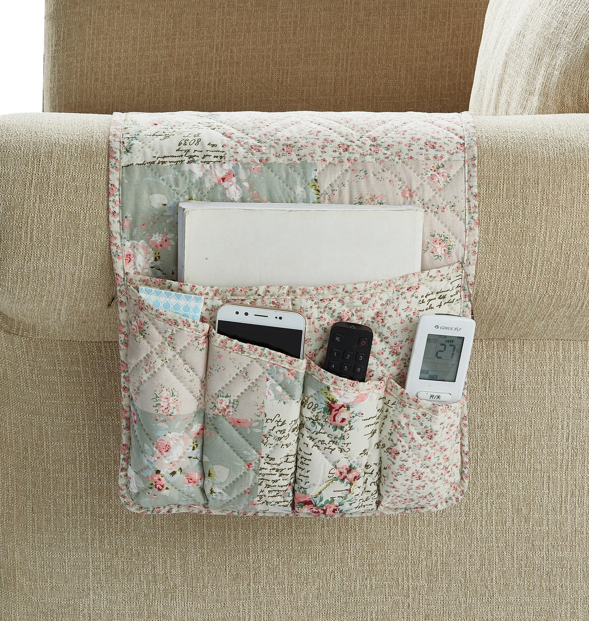 Brilliant Sunshine Soft Pink Rose & Sage Couch Armrest Cover, 35"×13"