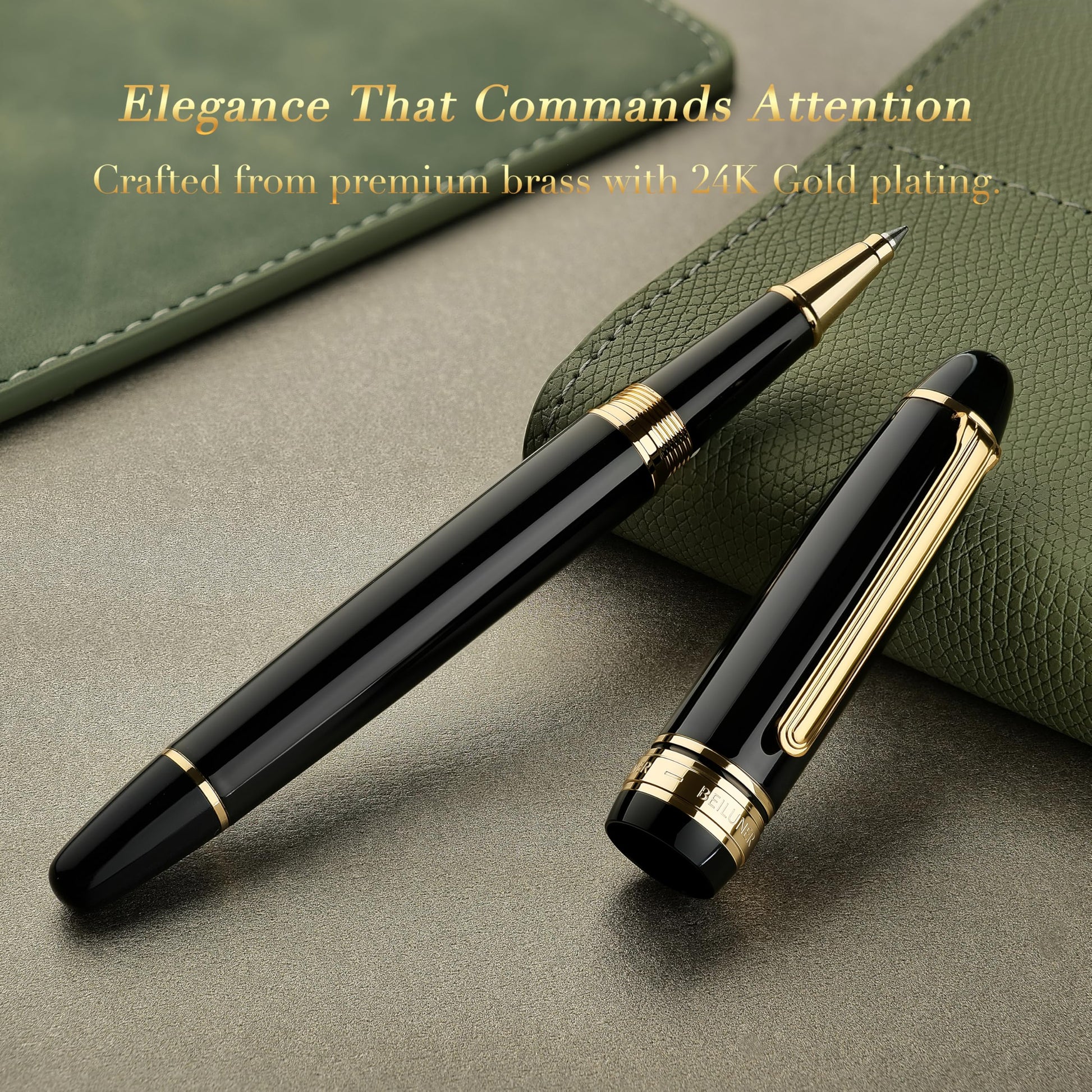 BEILUNER 319 Piano Black Lacquer Rollerball-Luxury Pen with 24K Gold