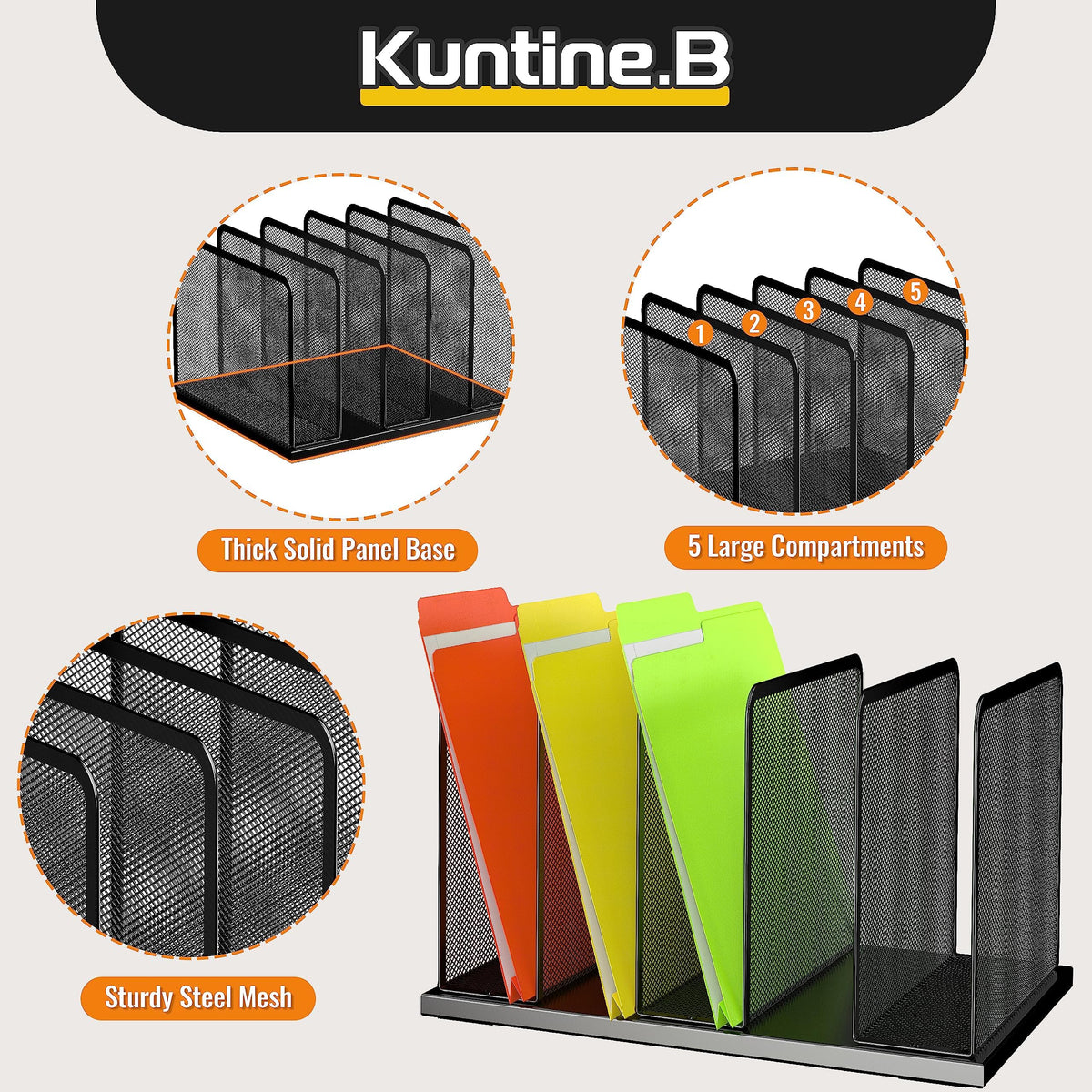 Kuntine.B Desk File Organizer Upright Mesh Desktop Organizer File Sorter Office Organization File