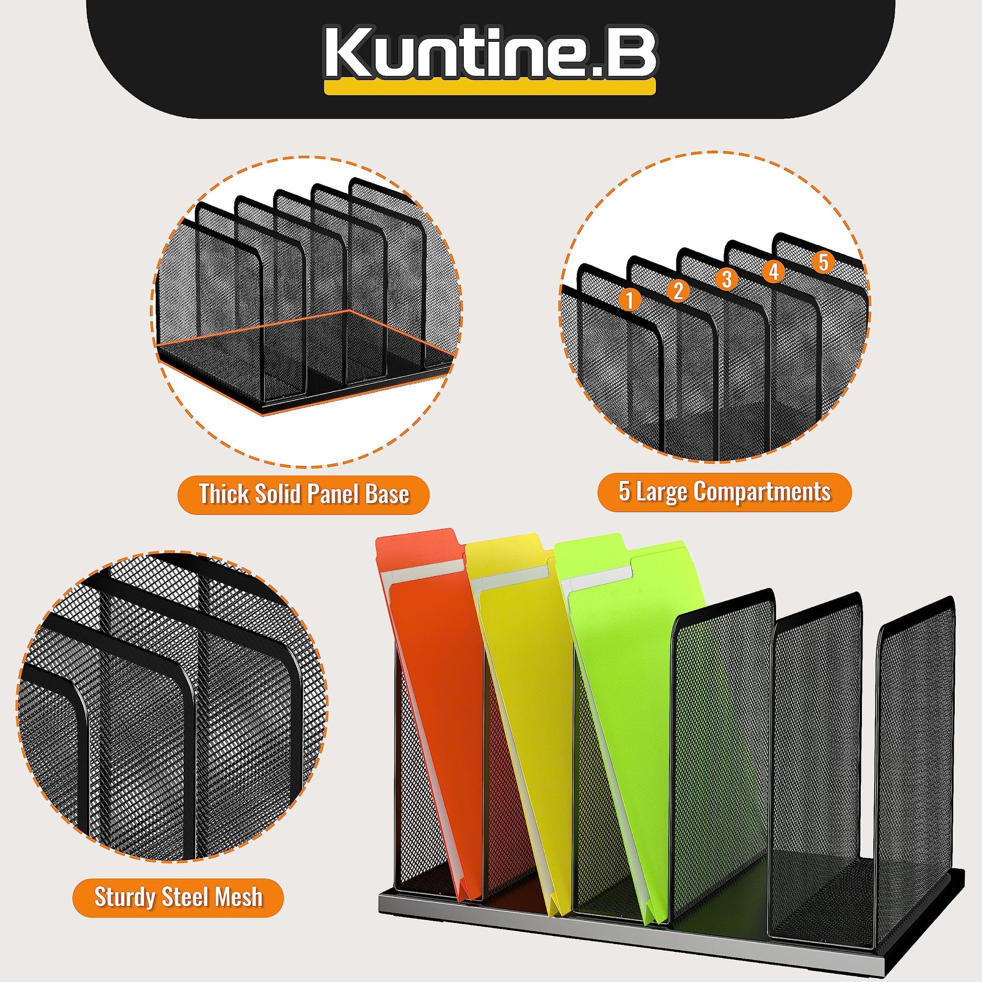 Kuntine.B Desk File Organizer Upright Mesh Desktop Organizer File Sorter Office Organization File