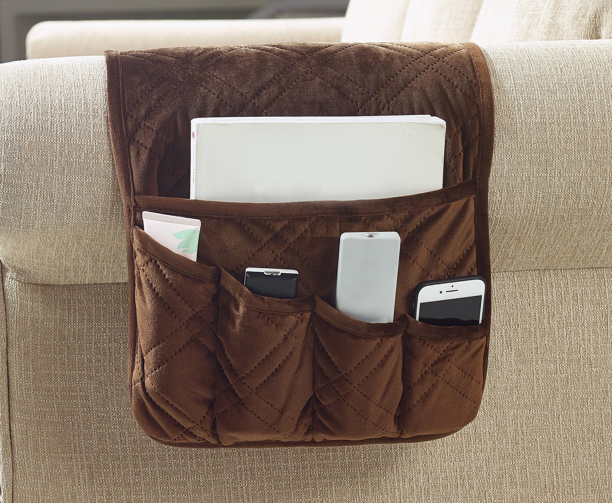 Brilliant Sunshine Chocolate Velvet Couch Armrest Cover, 35"×13"