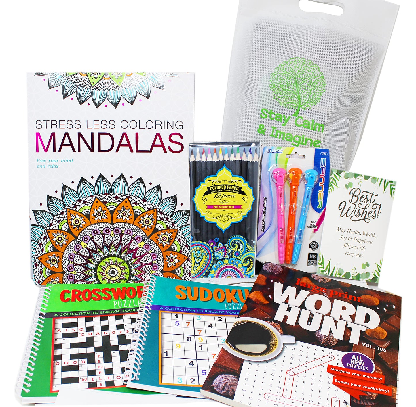 Get Well Soon Art kit home activities adult coloring books & pencils care package | Gift basket