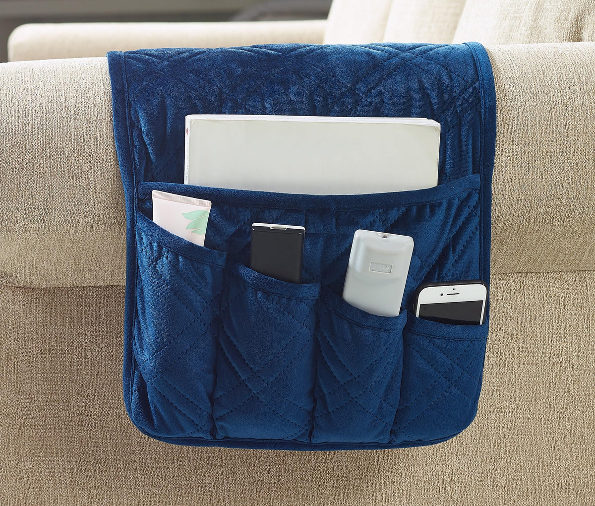 Brilliant Sunshine Dark Blue Velvet Couch Armrest Cover, 35"×13"